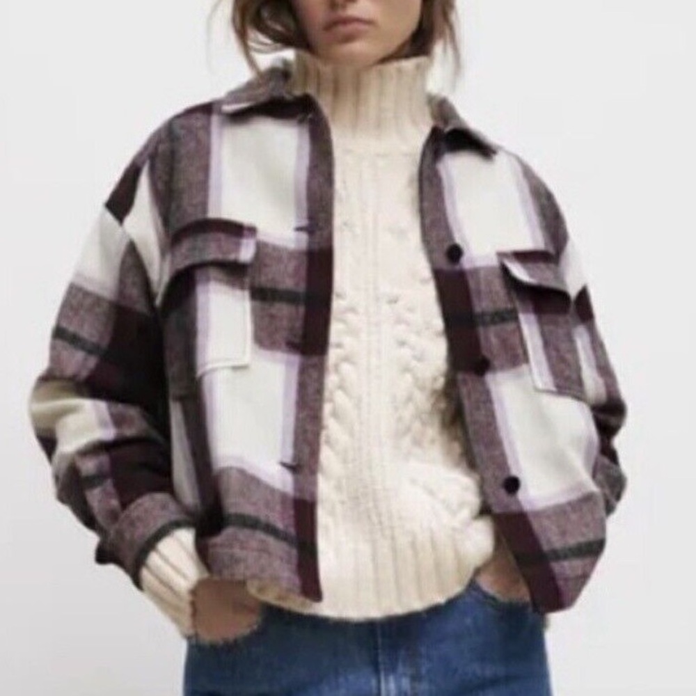 Zara Cropped Purple Plaid Shacket